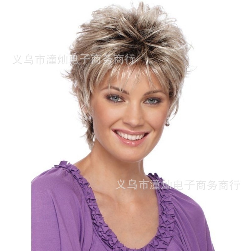 Wish new European and American women's short hair gradient short curly hair rose net wig set factory direct wholesale
