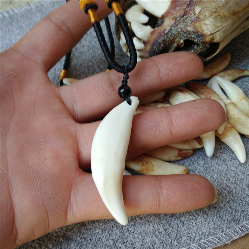Real Dog Tooth Wholesale Tooth Pendant Bleached Black Dog Tooth Xizang Silver Necklace Jewelry Xizang Silver with Pendant Pig Bone Double