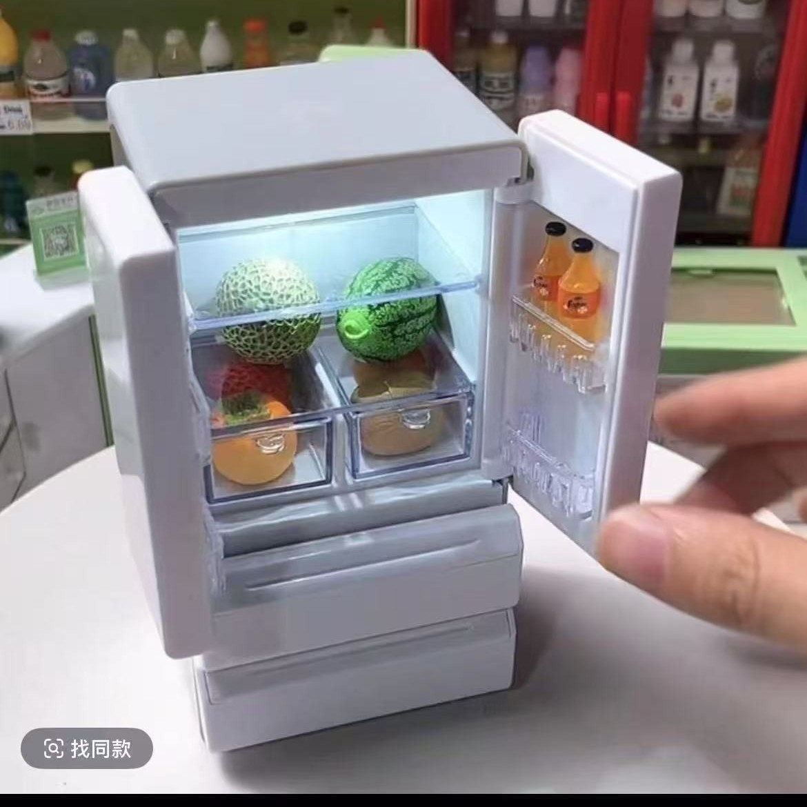 Miniature Furniture 1:12 Mini Home Appliance Model Kitchen Scene Play House Artificial Refrigerator with Light Food and Play Ornaments