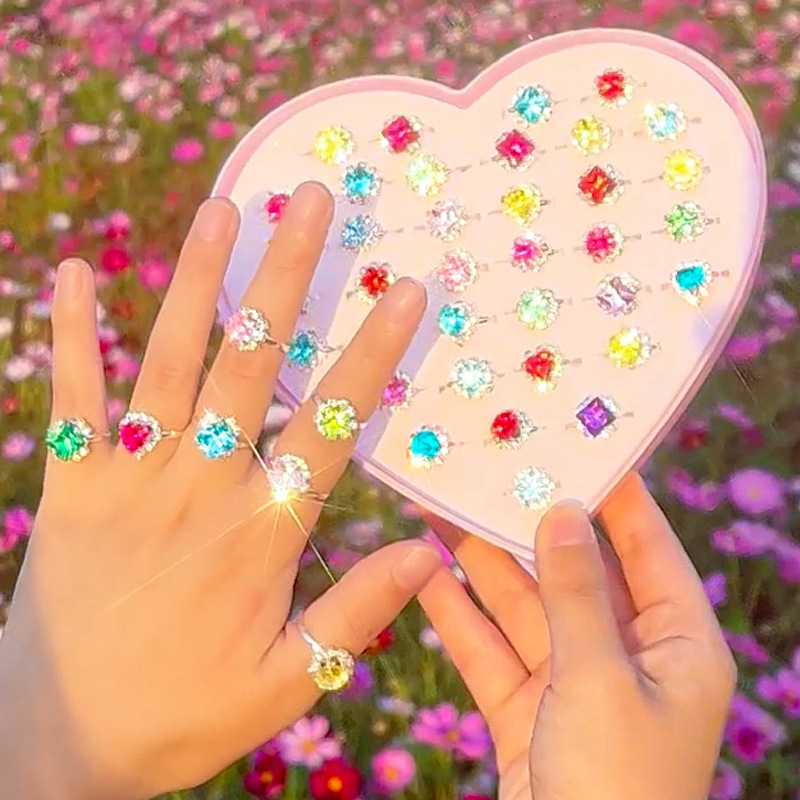 Korean Style New Imitation Silver Children's Ring Women's Inlaid Colored Diamond Ring Cute Versatile Bulk Jewelry Manufacturer Wholesale