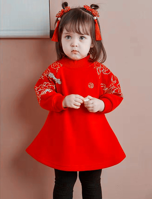 Baby New Year Dress Chinese Style Children's Velvet Happy *** Color New Year Tang Suit Sweatshirt New Year's Eve Dress Hanfu Dress Fashion