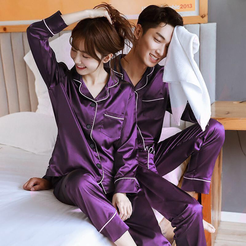 Imitation Silk Pajamas Women's Autumn Long-sleeved Ice Silk Two-piece Set Korean Casual Cardigan Silk Pajamas Outwear Home Clothes