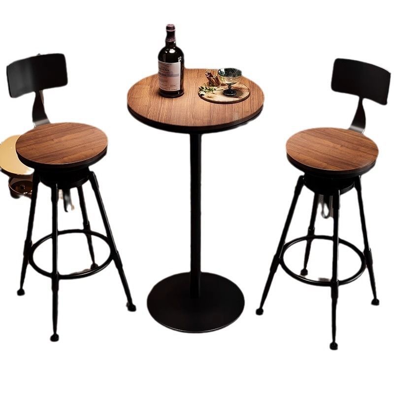 Iron Bar Table and Chair Set, Creative High Stools, One Table and Two Chairs, Dining Room Leisure Chair with Backrest, Bar Table