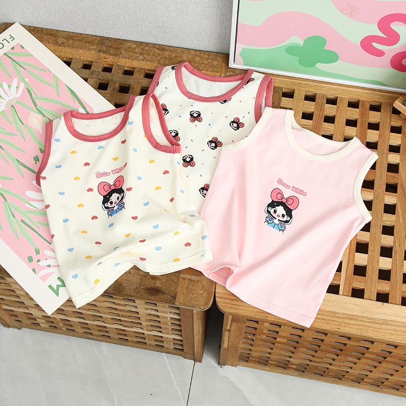 Children's Cotton Lycra Vest Summer Thin Cartoon Printed Children's Boys' and Children's Sleeveless Base Shirt