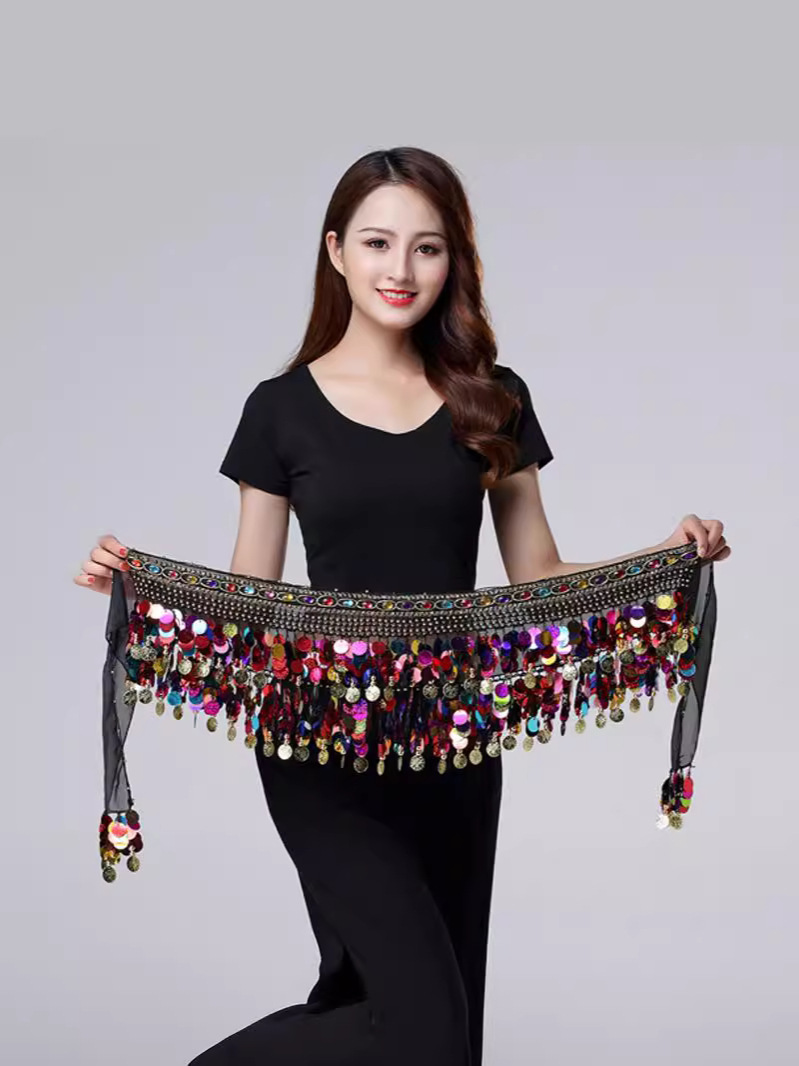 Belly Dance Waist Chain Halloween Sequins Tassel Hip Towel Color Sequins Waist Towel Gong Coin Diamond Waist Seal Belt