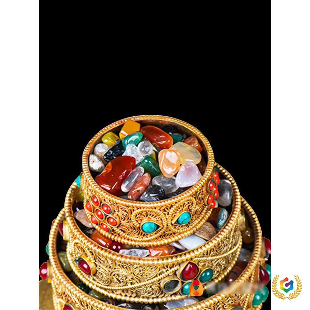 ✅ Bronze Statue Pagoda Offering Supplies Colorful Agate Household Mandala Gemstone Eight-Offering Mixed Offering Mandala Seven Gems 1