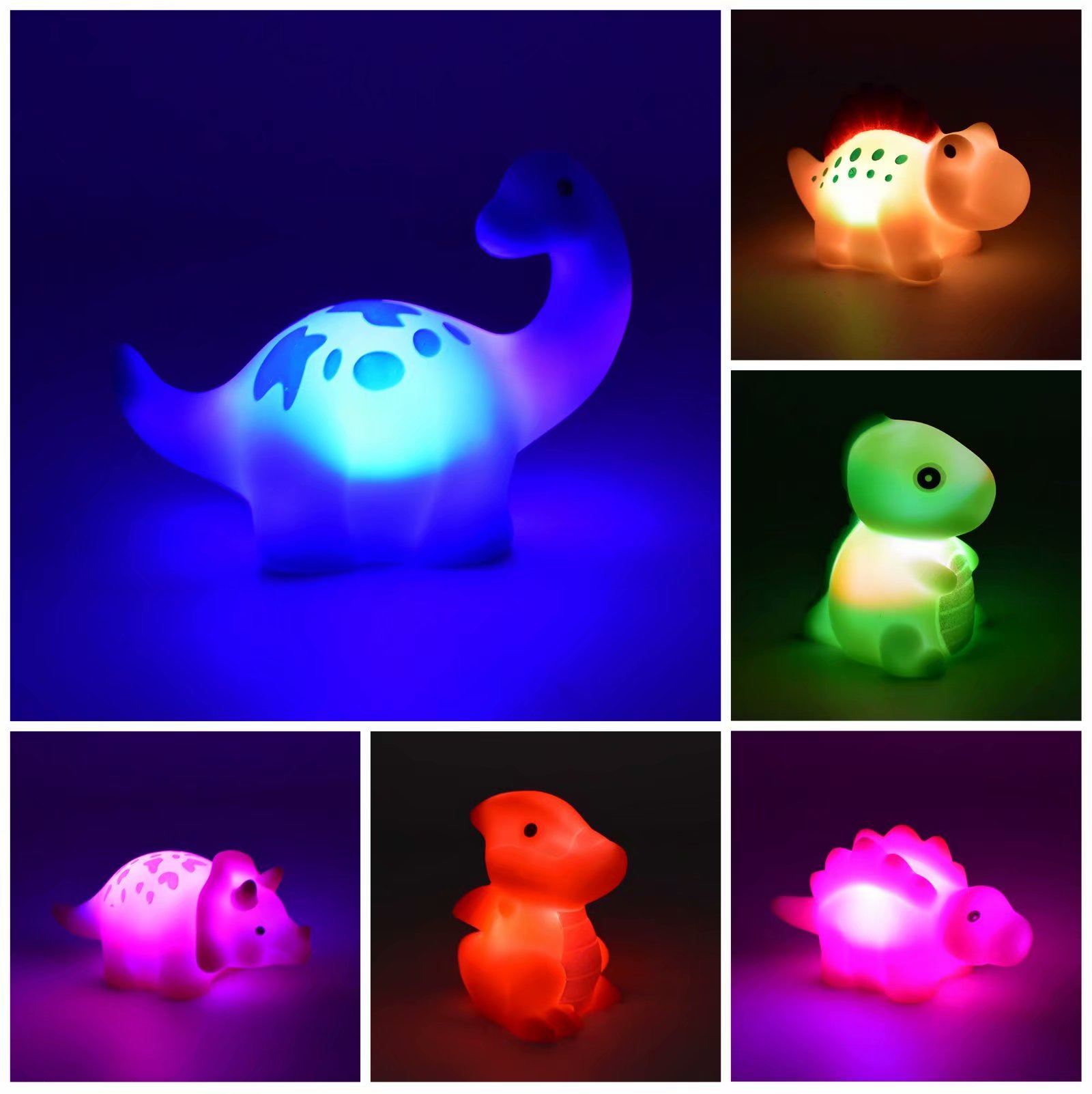 New cross-border children's bath water play luminous vinyl toys touch light flash dinosaur set toys