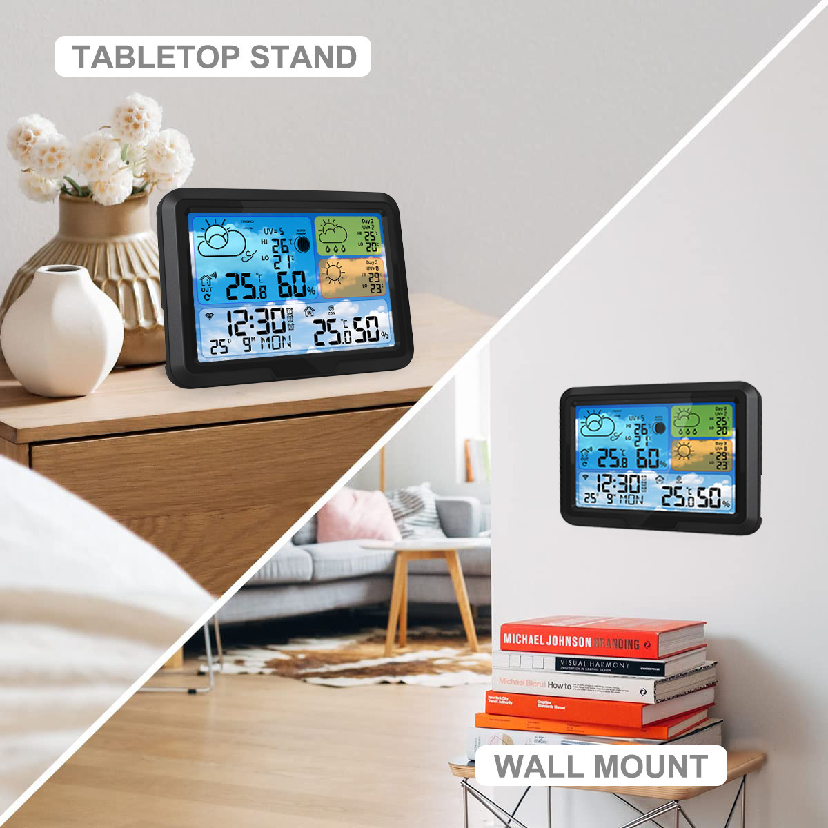 Cross-border TuyaWi-Fi weather clock indoor and outdoor temperature hygrometer wireless multi-functional weather station a generation