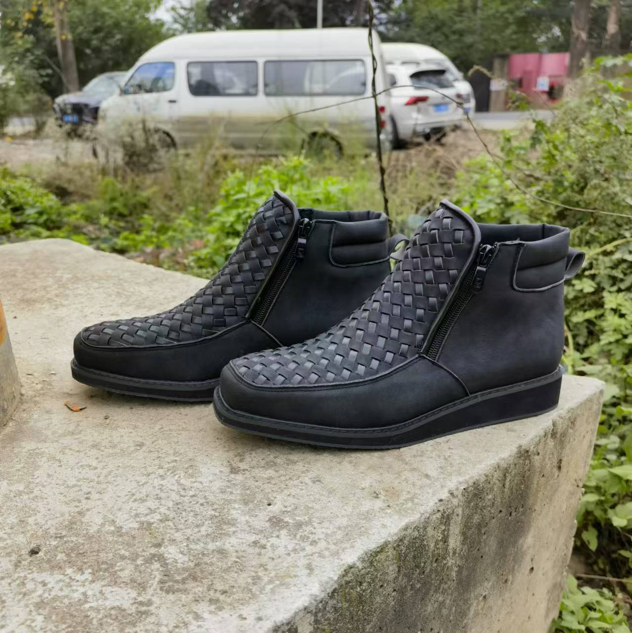 2024 Amazon Independent Station Cross-border Foreign Trade New Side Zipper European and American Retro Hand-woven Western Cowboy Boots