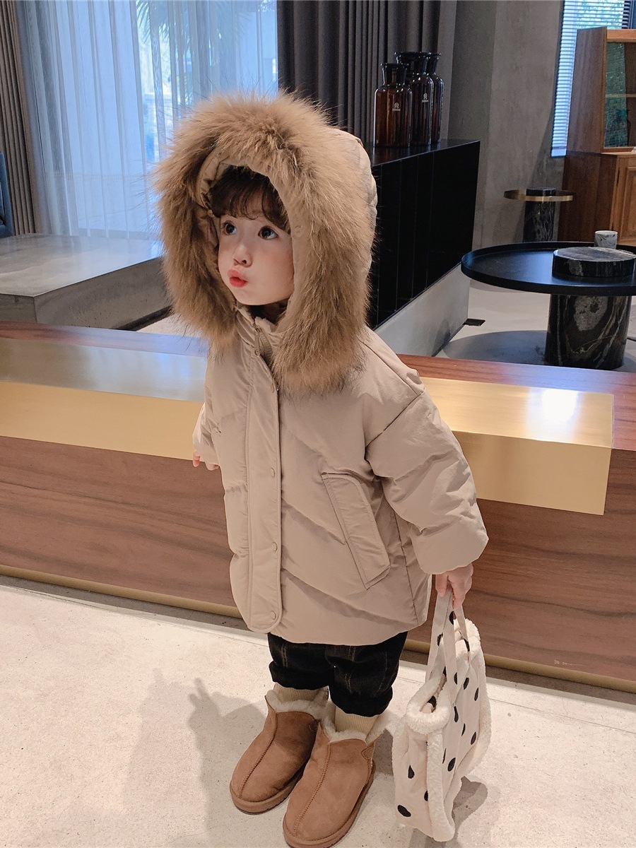 Girls 90 White Duck down Jacket Mid-Length Style Baby Winter Clothing Kidsren's Korean Style Large Fur Collar Warm Hooded Jacket