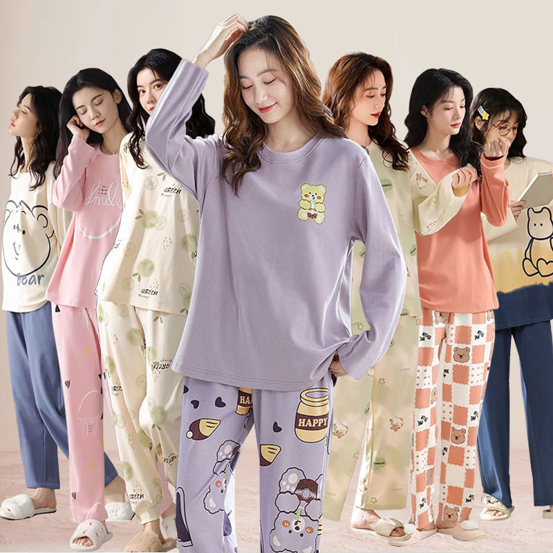 Прямые продажи, пижамы из чистого хлопка для женщин, милые мультяшные, длинные рукава, повседневные