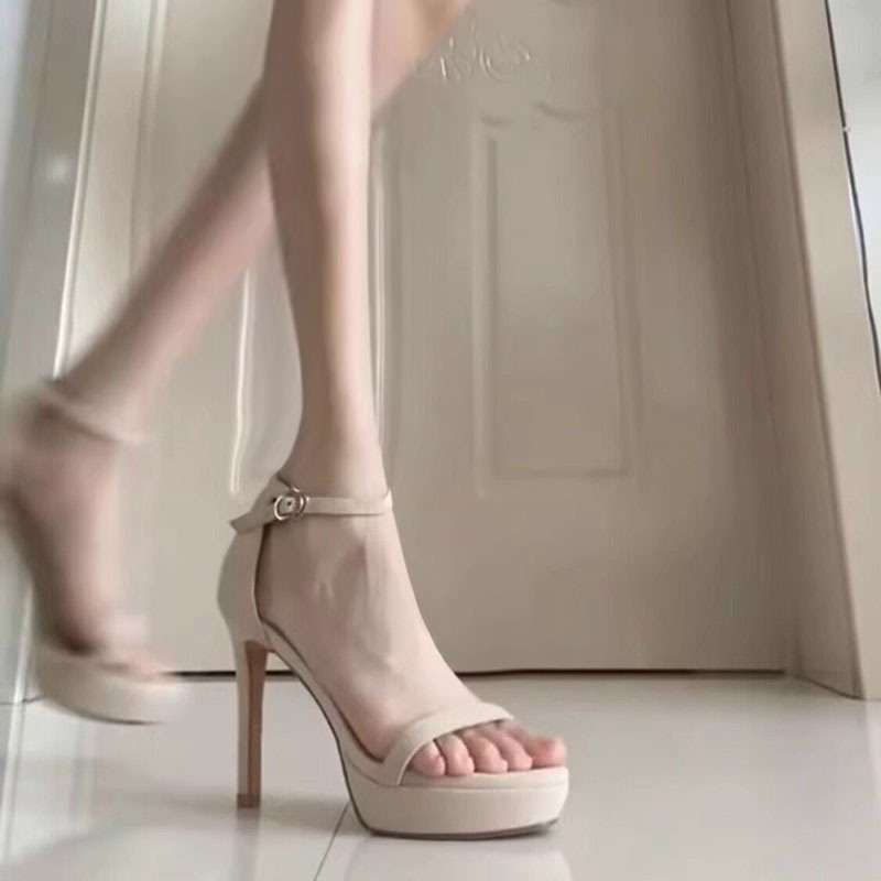 Silver One-Strap Sandals for Women 2025 Summer New Sexy Waterproof Platform Open-Toe 10cm Super High Heels Stiletto Heels