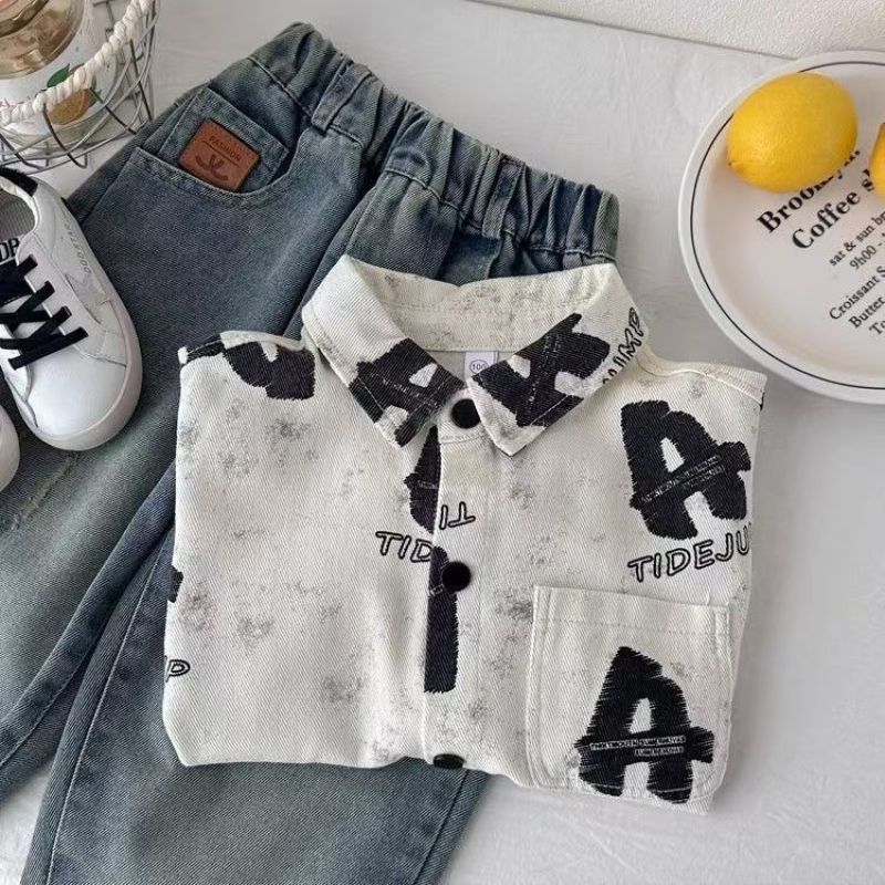 Boys' Long-Sleeved Shirts, Spring and Autumn Style, 2025 New Fashionable Casual Boys' Jackets, Stylish and Trendy