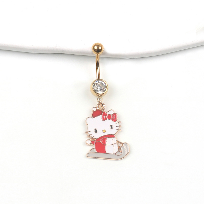 in stock Sanrio belly button ring puncture jewelry European and American popular stainless steel belly button nail Christmas Hello Kitty navel ring
