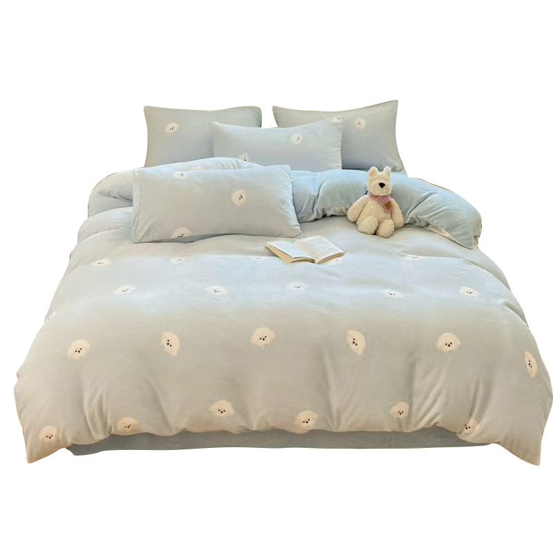 Milk Velvet Four-Piece Set, Thickened Coral Velvet Bed Sheets, Quilt Cover, Nantong Bedding Three-Piece Set, Winter Velvet Quilt Cover