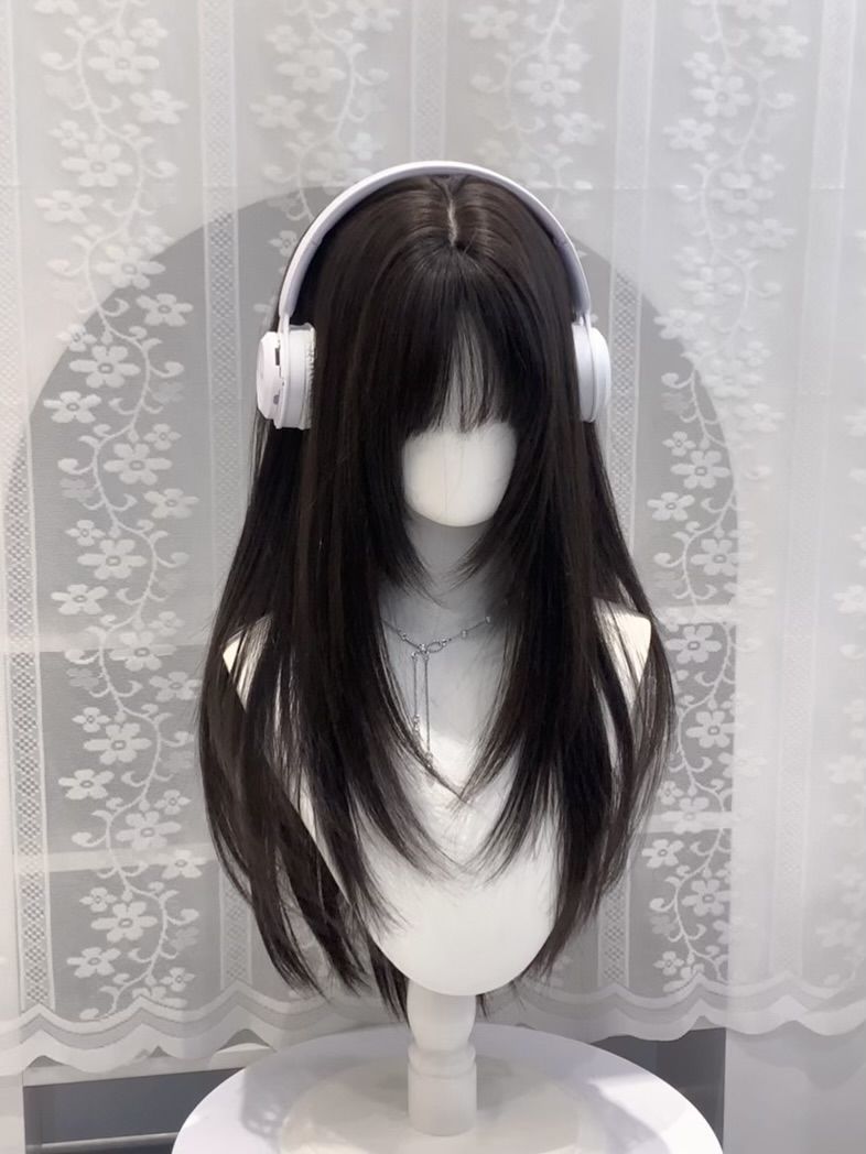 High-Level Black Long Straight Lolita Cute Girl Daily Wig Set Xiangyu