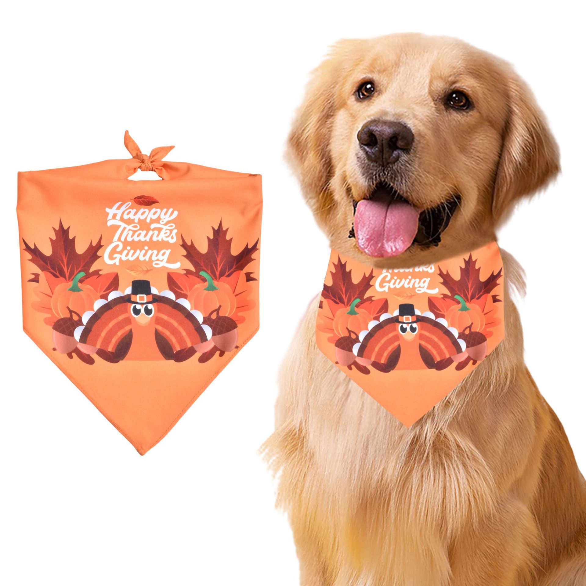 Pet Dog Saliva Towel Thanksgiving Triangle Towel Cat and Dog Universal Decorative Maple Leaf Pumpkin Saliva Towel Wholesale