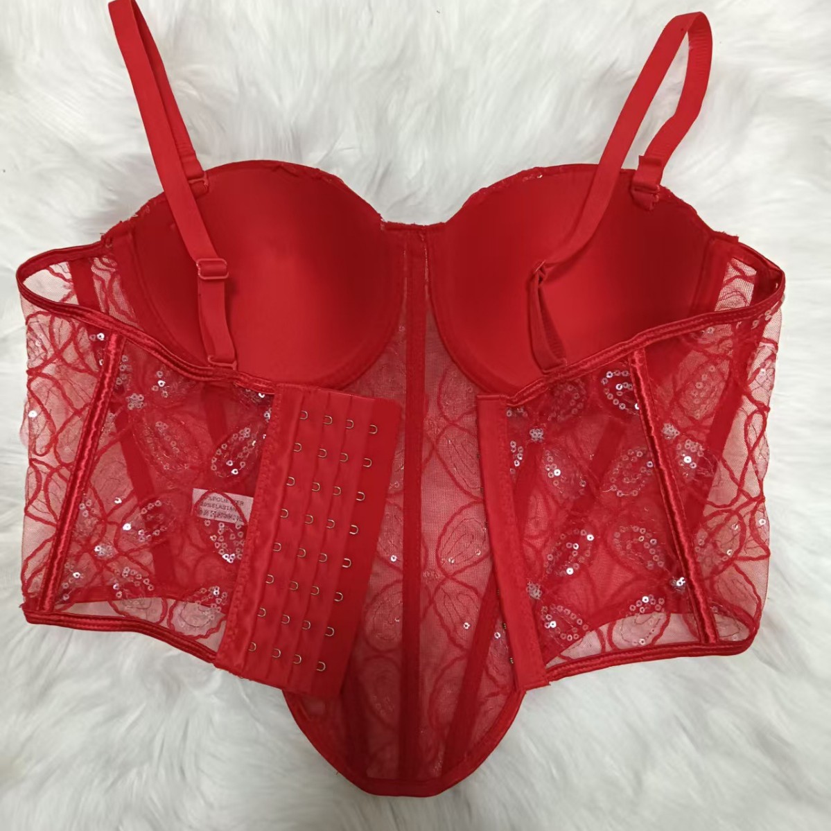 French-Style Embroidered Pattern Patchwork Bra with Mesh Lace That Can Be Worn Outside, Fishbone Bra with Breast Pads, Shapewear