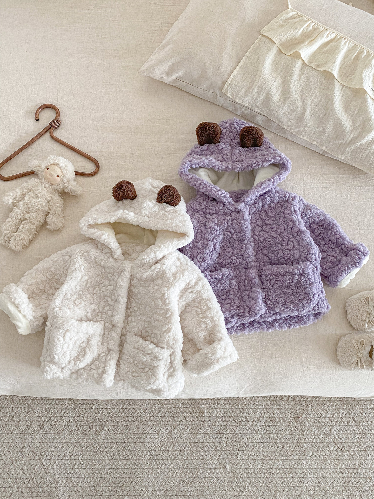 Baby's Coat Mao Mao Thickened Bear Ear Hooded Winter Boy's Cute fleece-lined Warm Top Winter