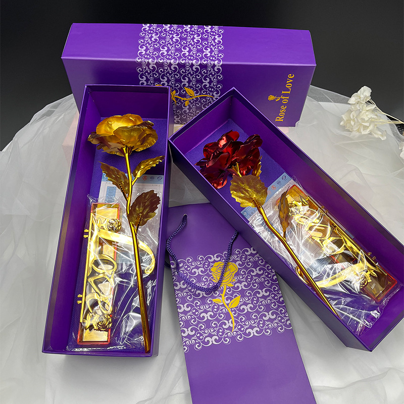 Factory Wholesale Gold Foil Rose Gift Box Mother's Day 520 Birthday Accompanying Gift Valentine's Day Simulation Flowers for Girlfriend