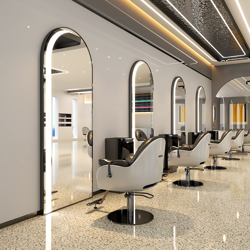Internet Celebrant Trendy Shop Barber Shop Mirror Hair Salon Special Hairdresser Floor Mirror Led Wall-Mounted Simple Dyeing Mirror