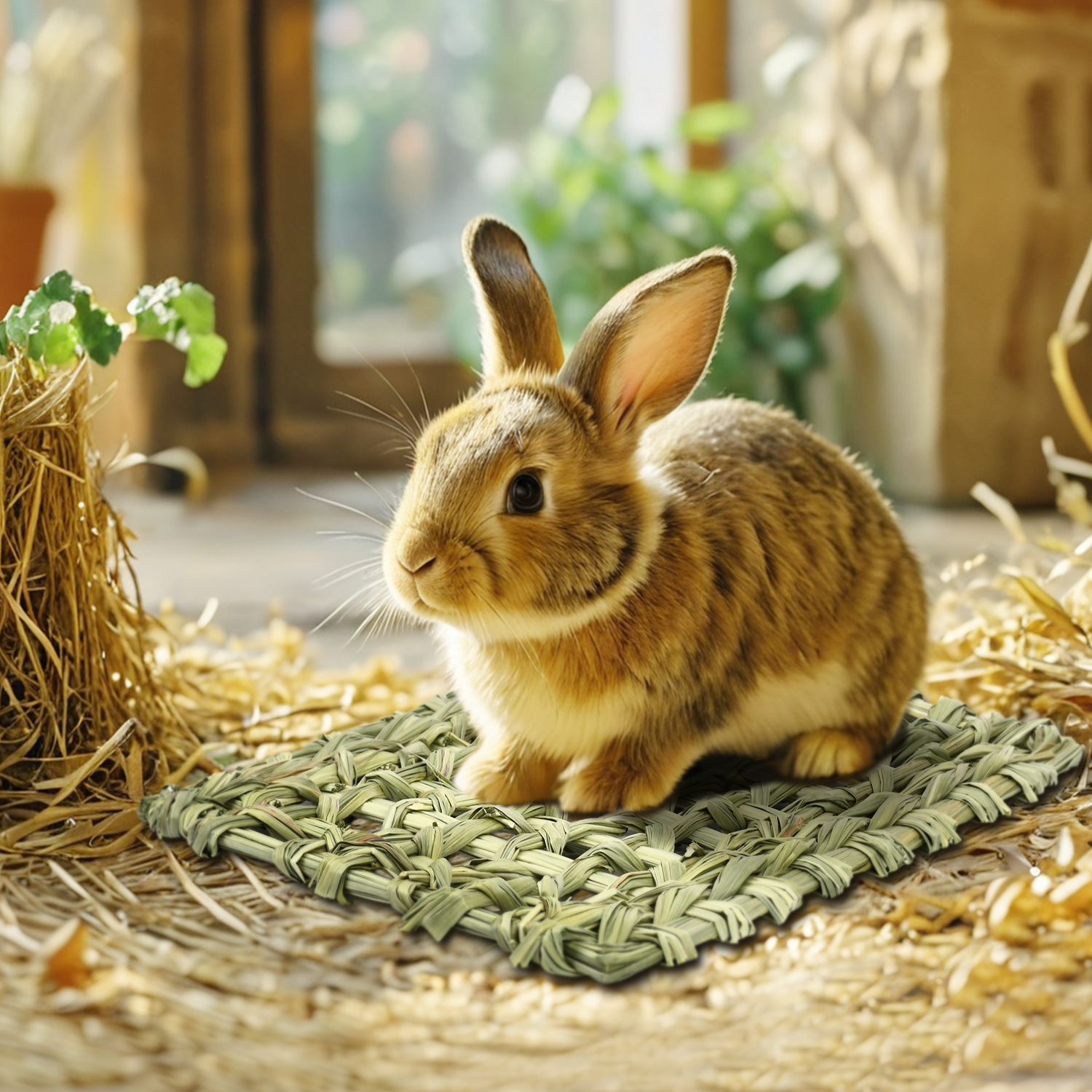 Натуральный соломенный коврик для кроликов, расслабляющий коврик, съедобная игрушка для жевания, для кроликов, шиншилл, морских свинок
