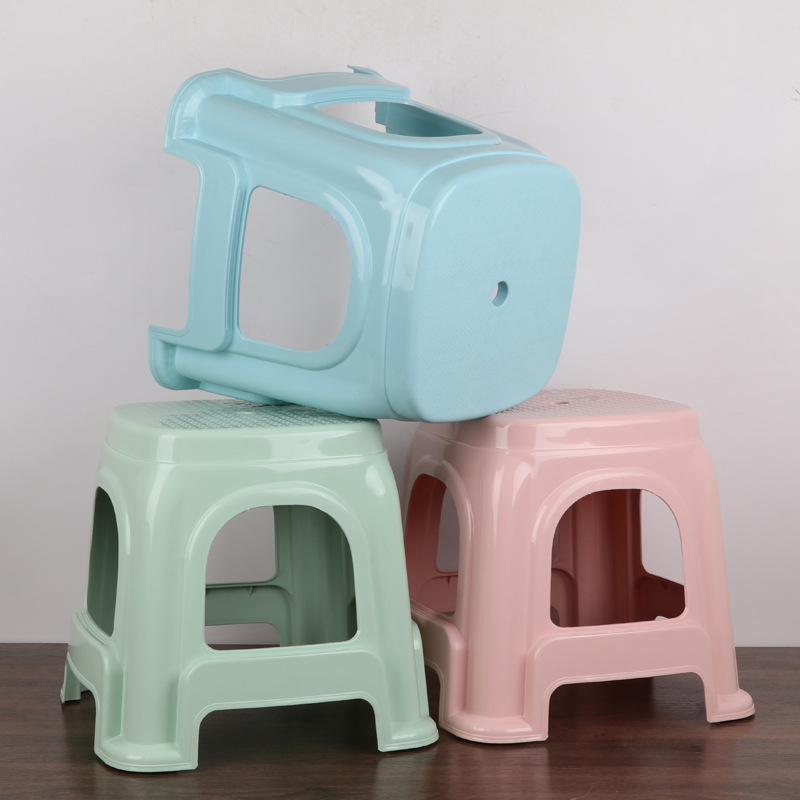 Plastic Small Square Stool for Home Living Room, Nordic Color Thickened Adult Dining Table Stool, Shoe-Changing Small Stool, Thickened Version