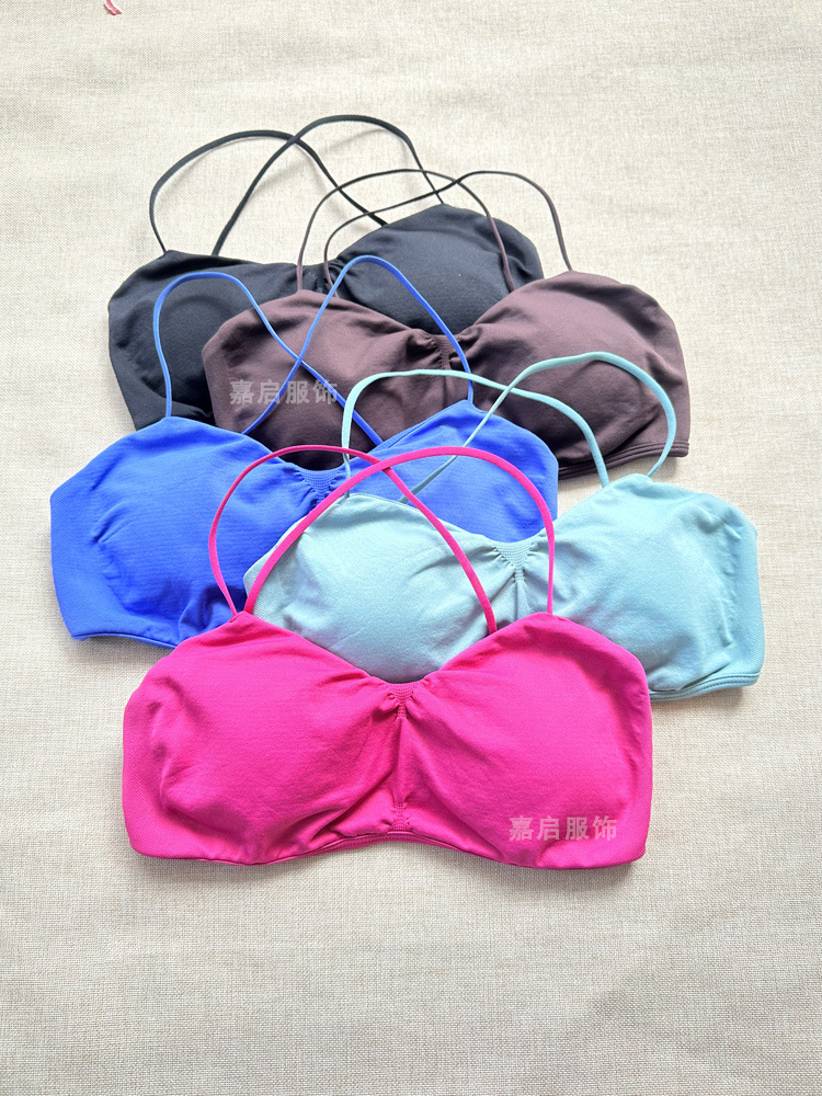 Tk Cross-Border Same Style Spaghetti Strap High Elastic Beautiful Back Tight Bra Seamless Yoga Vest Sports Bra