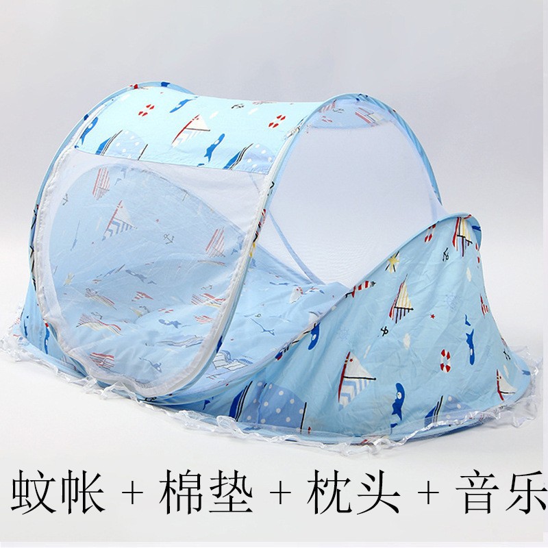 Source Manufacturer Children's Yurt-Style Foldable Mosquito Net with Sleeping Mat, Pillow, Mosquito Net Bed with Zipper for Children Aged 0-3 Years