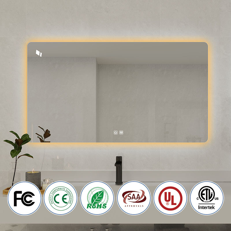 Square Sensor Smart Mirror Touch Screen Led Lighted Makeup Mirror Wall-Mounted Defogging Bathroom Mirror Restroom