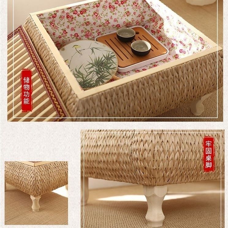 Solid Wood Rattan Japanese-Style Storage Tatami Coffee Table Bay Window Small Table Balcony Window Sill Tatami Platform Low Kang Table