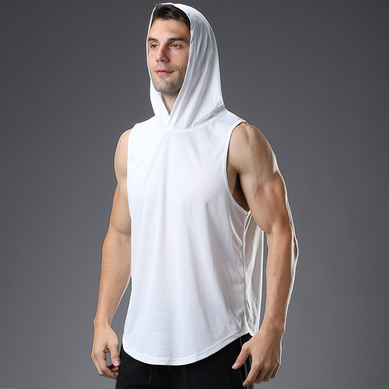 Hooded Fitness Vest Men's Basketball Running Training Loose Quick-drying Breathable Waistcoat European and American Plus Size Sports Vest