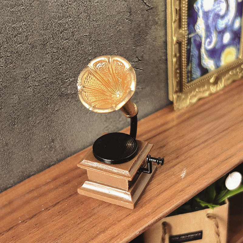 Honghao Direct Supply ob11 Miniature Model with Scene Doll House Accessories Retro Mini Phonograph Ornaments B126