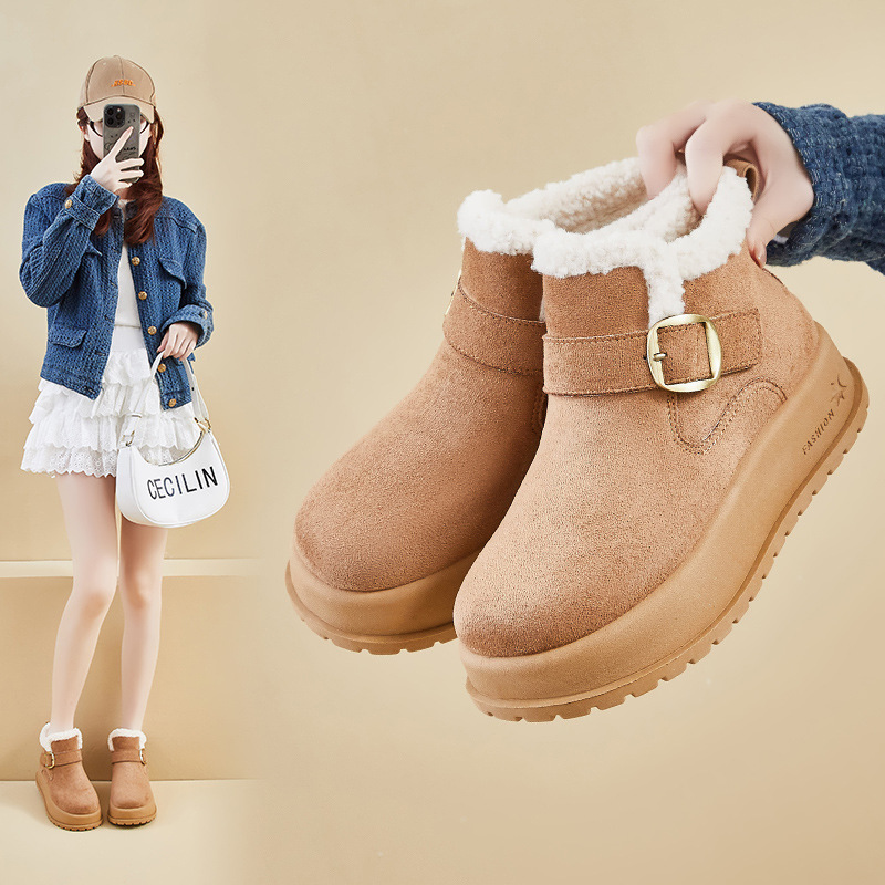 Высокие зимние ботинки с флисовой подкладкой для женщин 2025 новые студенческие корейские теплые повседневные ботинки в уличном стиле с повышением роста Kt331