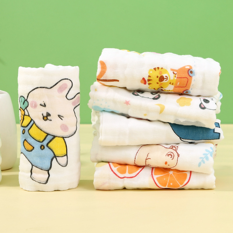 Baby's Gauze Towel Face Wash Cotton Baby's Slippery Towel Super Soft Children's Bath Newborn Small Square Towel Burp Towel