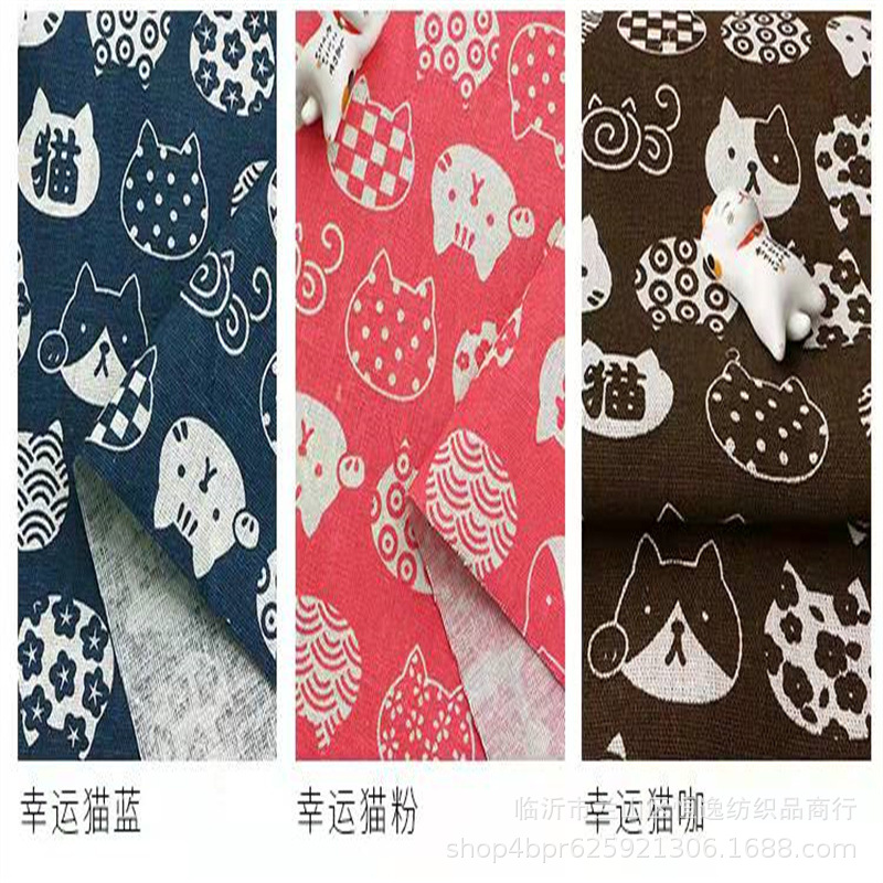 Factory Direct linen lucky cat linen cotton linen printed sofa pillow decorative cloth table tablecloth