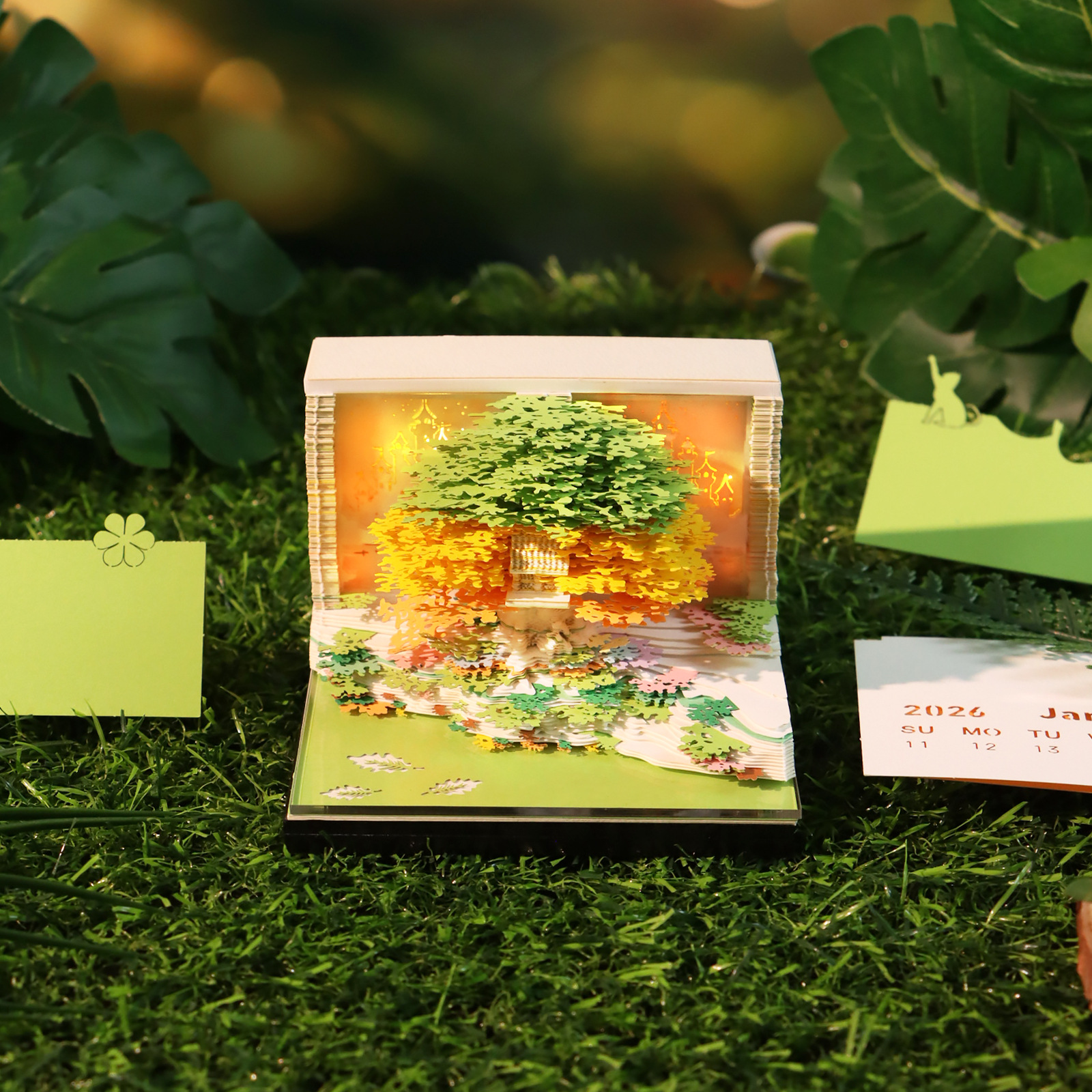 Cross-Border Hot Selling Creative Paper Carving Calendar Flower Sea Tree House 3D Stereo Note Company Corporate Souvenir Desktop Ornaments