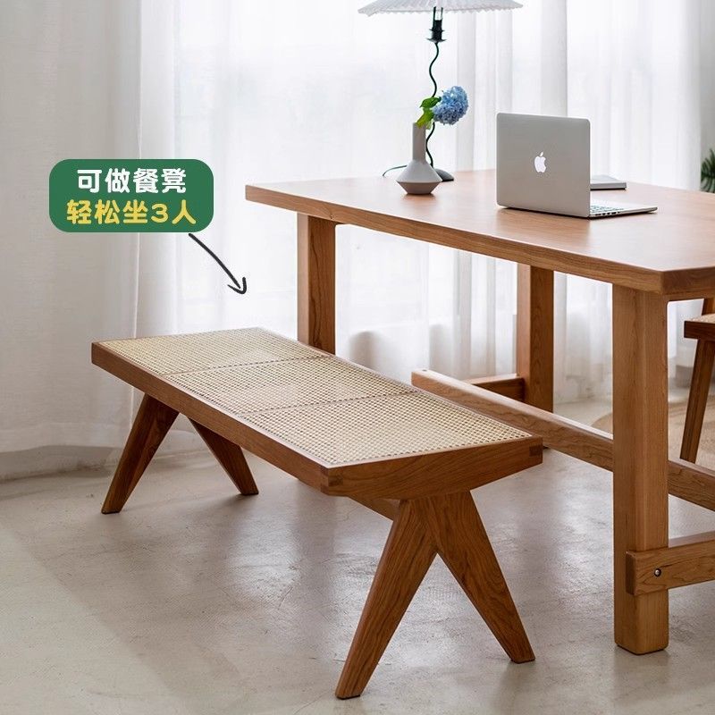 Nordic Solid Wood Bedroom Bed End Stool Rattan Bench Middle Ancient Long Stool Japanese Designer Home Homestay Shoe Changing Stool