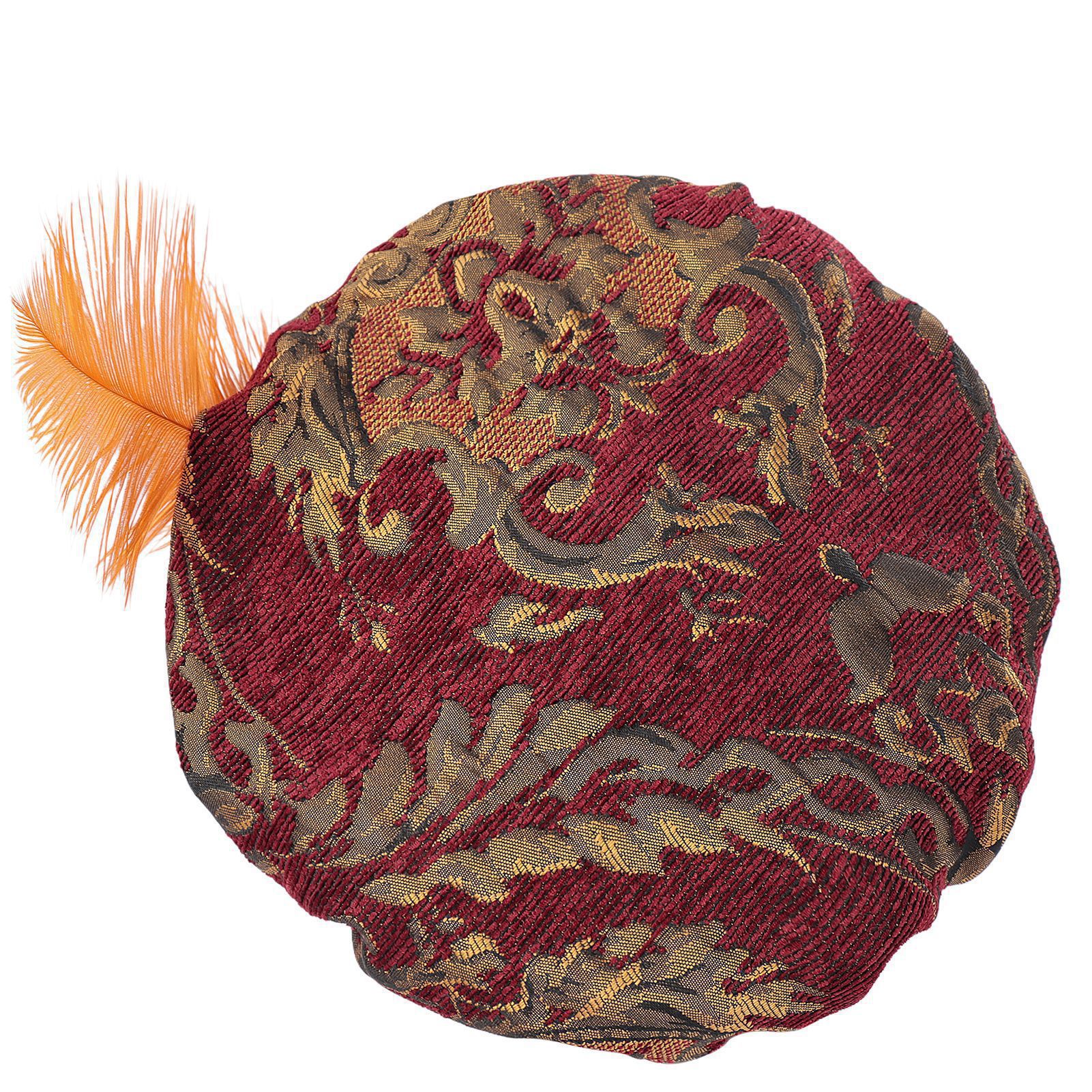 Men's Medieval Tudor Hat with Feathers, Muffin Top Hat, European Court Hat, Flat Hat, Cos Costume Performance Headwear