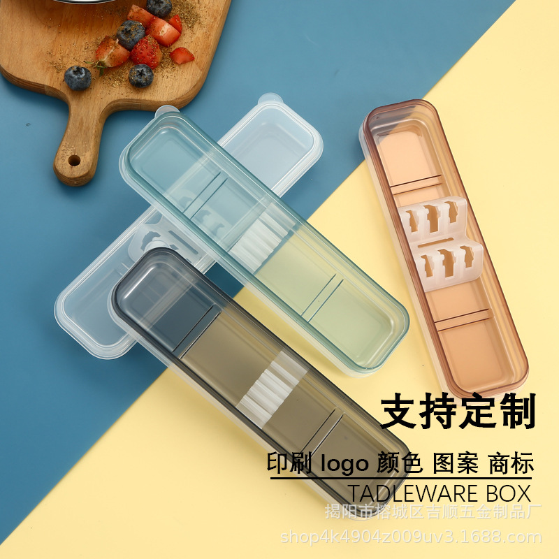 Tiandi Lid Portable Tableware Box Plastic Chopsticks Box Cartoon Children's Chopsticks Packaging Box Straw Tableware Box Empty Box