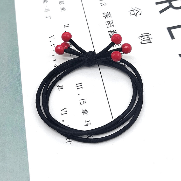 Little Red Bead Hair Rope Three-In-One High Elastic Red Bean Hair Rope Hair Rubber Band Bow Hair Tie Hair Accessories Wholesale