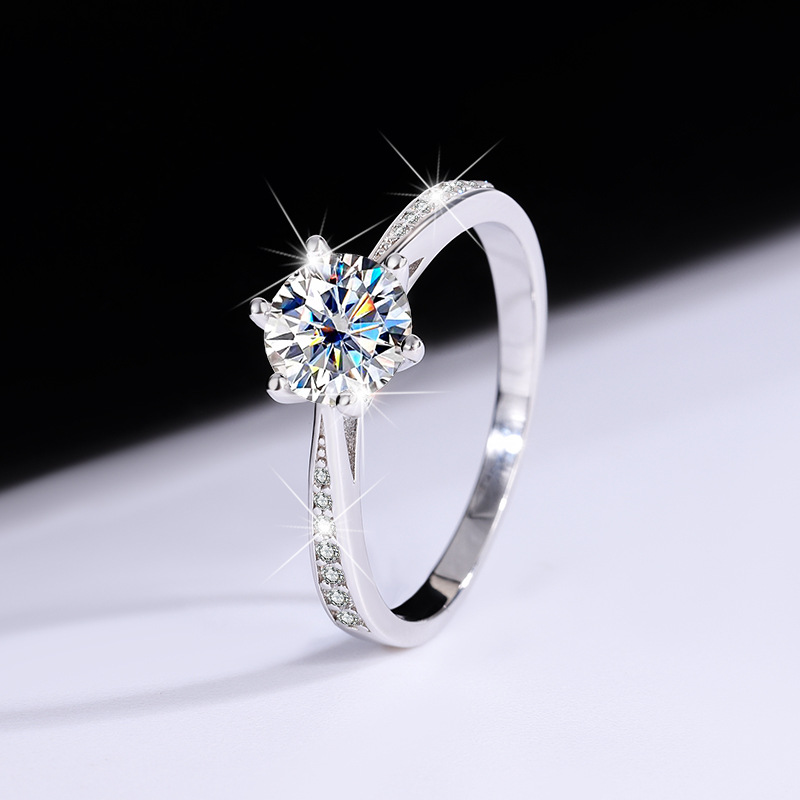 S925 sterling silver moissanite Korean version of six-claw ring ladies ring six-claw classic crown for wedding ring manufacturers wholesale
