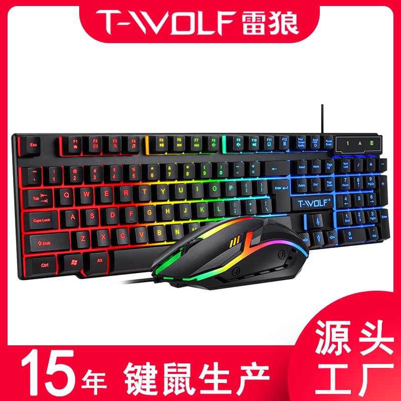 T-Wolf Thunder Wolf Tf200 Игровая клавиатура и мышь Проводной Светящийся Арабский Испанский Русский