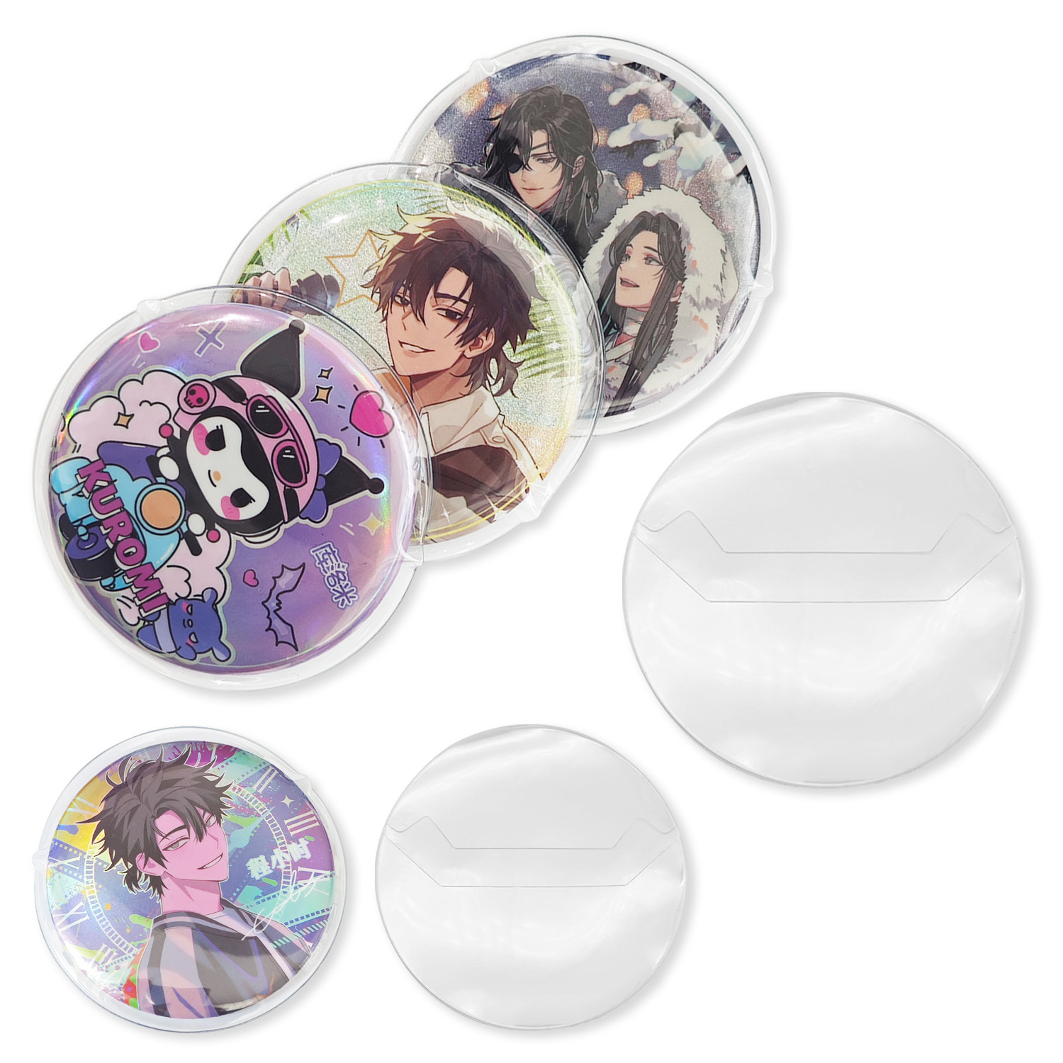 in stock wholesale Gu Mei yum transparent bag protective cover animation peripheral round badge pvc storage display anti-fall