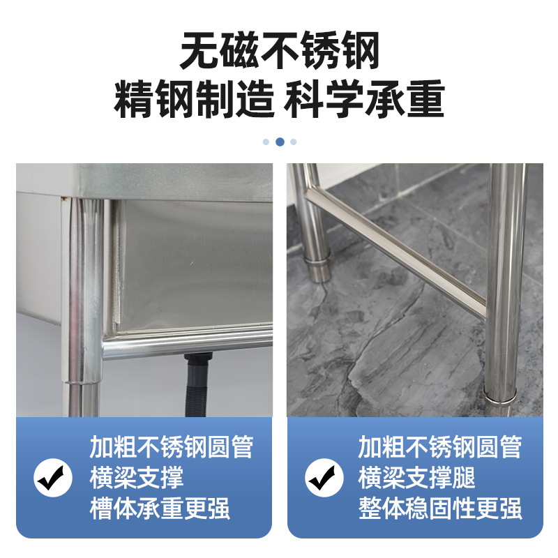 Commercial 304 Stainless Steel Sink Single, Double and Three-Slot School Wash Basin Kitchen Canteen Dishwashing and Vegetable Disinfection Household