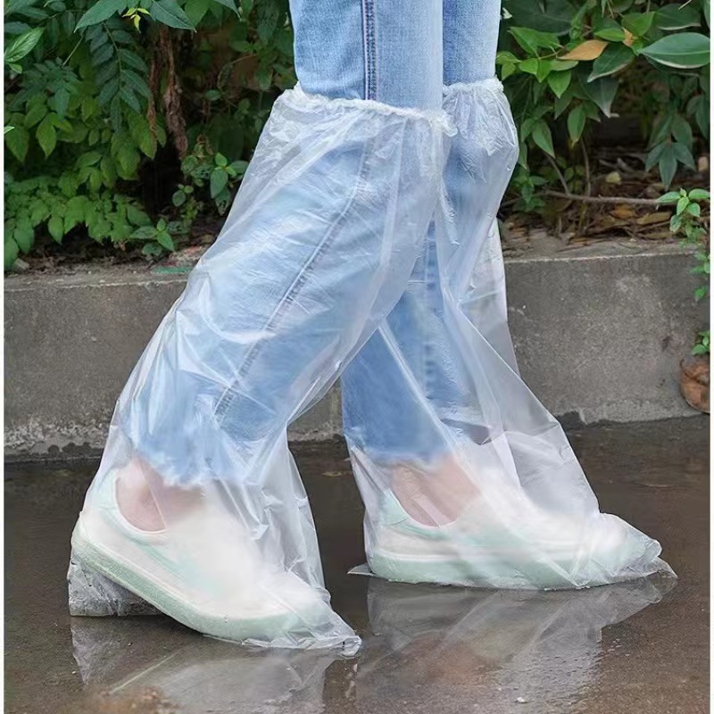 Disposable Rain Boots, Thickeneded Waterproof Shoe Covers, Extended Indoor and Outdoor Pe Anti-Slip and Wear-Resistant Universal Long and High Foot Covers