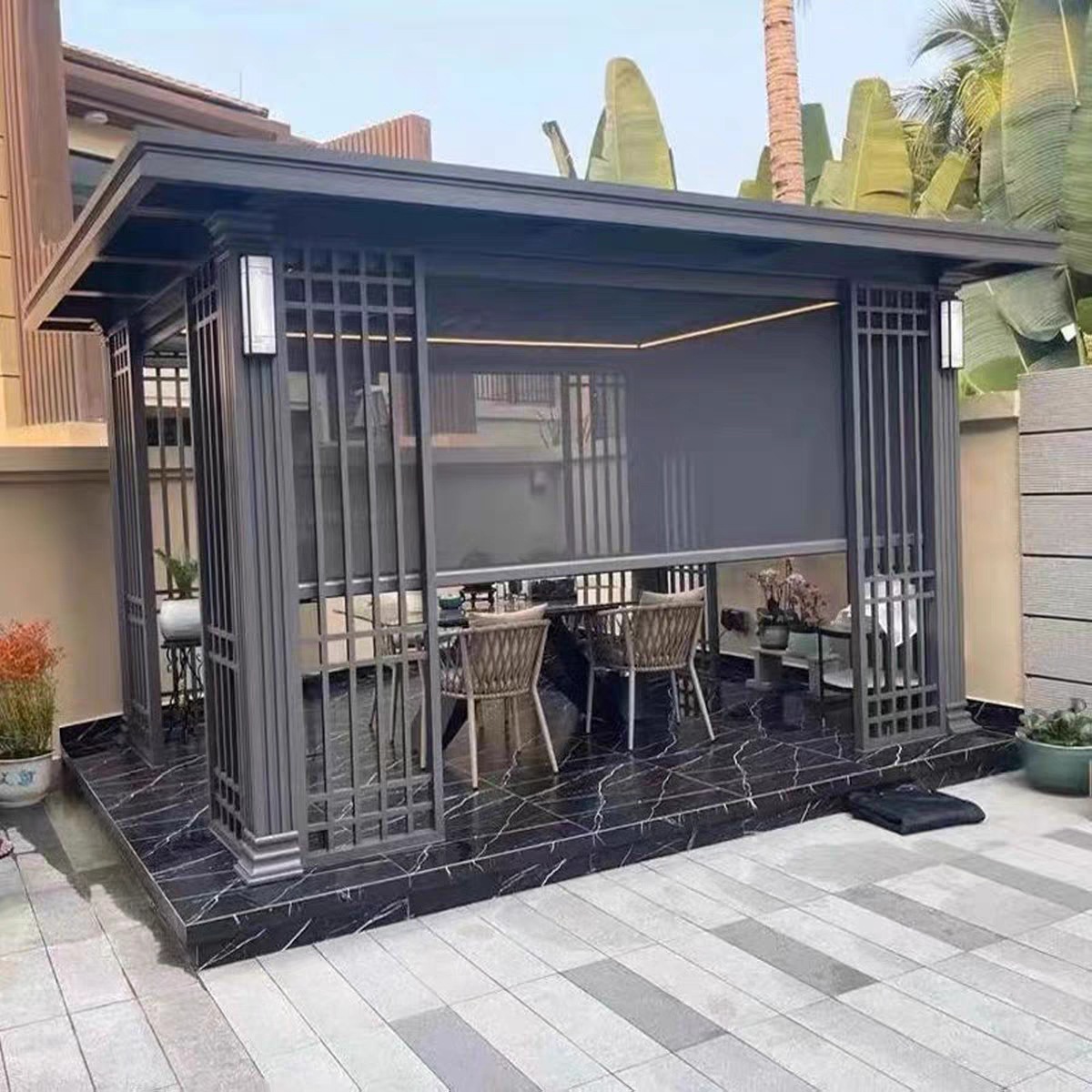 Aluminum Alloy Four-Corner Chinese-Style Gazebo, Rust-Resistant and Durable Outdoor Landscape Pavilion for Park, Villa, Courtyard, and Garden