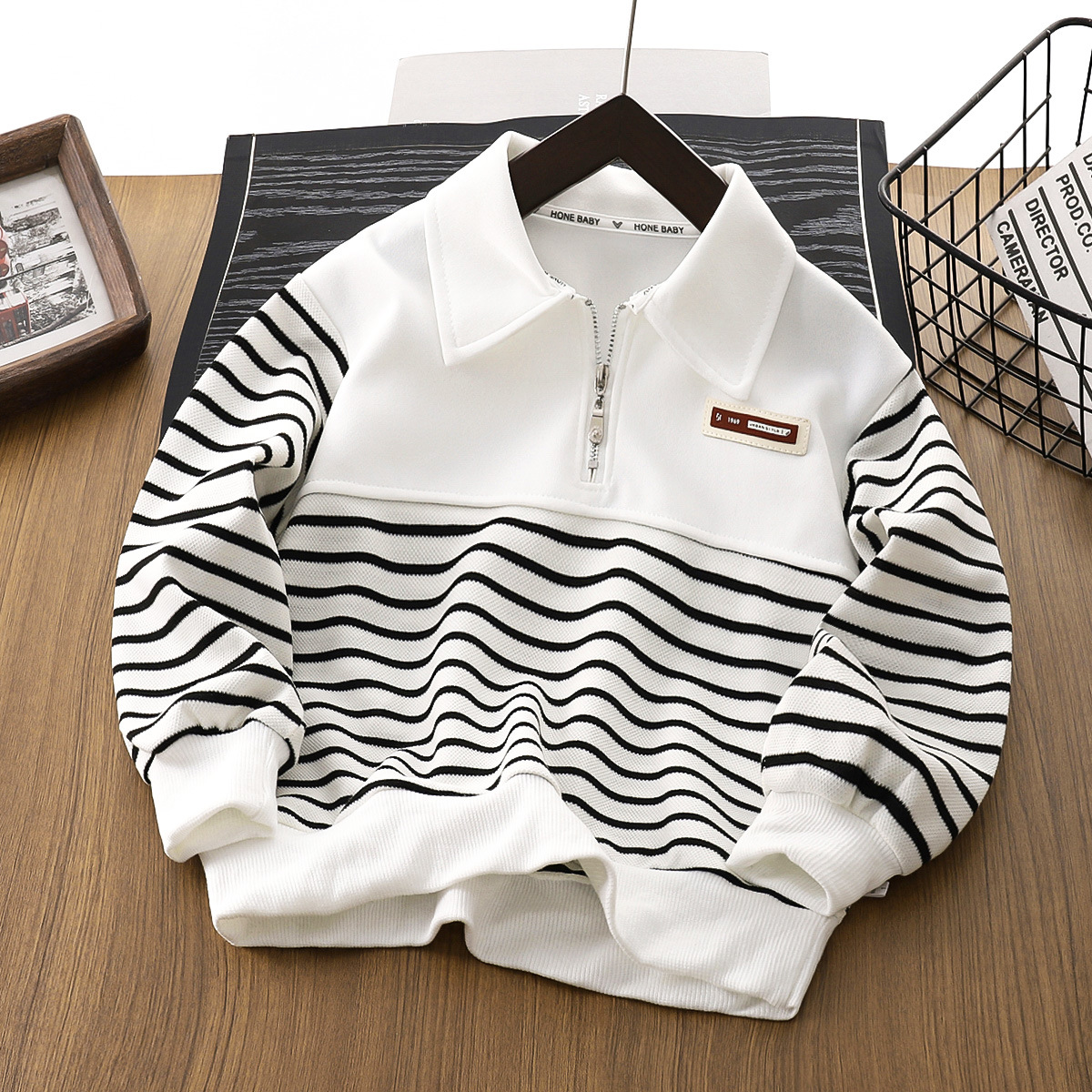 Children's Sweatshirt 2025 Spring and Autumn New Arrival Boys' Half Zip Sweatshirt Korean Style Striped Lapel Round Neck Sweatshirt