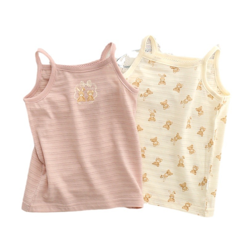 Japanese Summer Thin Girls' Vest Sling Pure Cotton Class A Slub Cotton Breathable Baby Sling Sleeveless Base Shirt