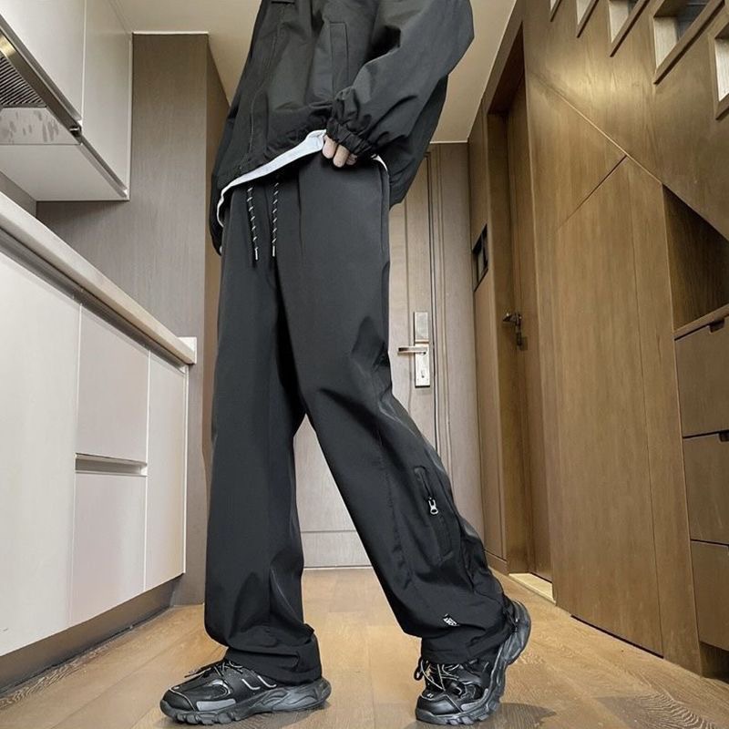 Waterproof Softshell Pants for Men, Spring Trendy High Street Vibe, American Functional Style, Loose Black Straight Pants